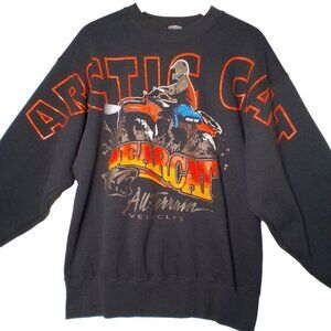 Vintage 90s Arctic Cat Bearcat Sweatshirt Large Glitter Graphic ATV Crewneck USA
